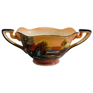 Noritake Vintage Lusterware Sugar Bowl Red Roof Cabin Hand Painted
